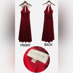 AZAZIE EVALLEEN, A-line pleated chiffon floor-length dress scarlet